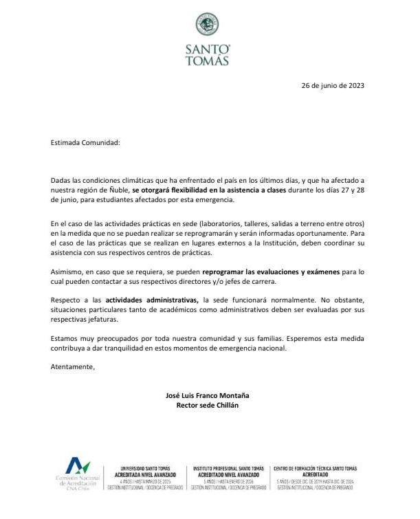 Comunicado Sede Chillán